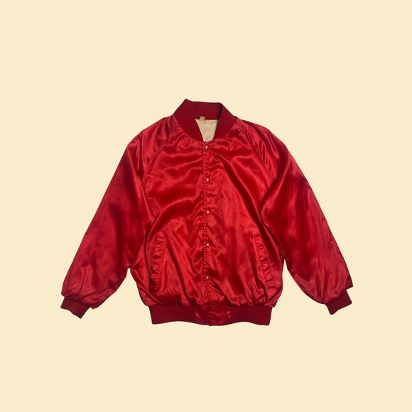 Vintage red 80s satin bomber windbreaker, size L "Infrared Scanning Inc." jacket - Picture 2 of 9
